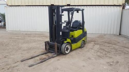 2006 CLARK C30C FORKLIFT, 6,000#, 80" mast, 3-stage 189" lift, side shift, lpg, canopy, solid cushion tires. s/n:C232L-1277-9592KF