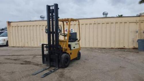 TOYOTA 2-FG14 FORKLIFT, 3,000#, 98" mast, 2-stage, 154" lift, gasoline, canopy. s/n:1110