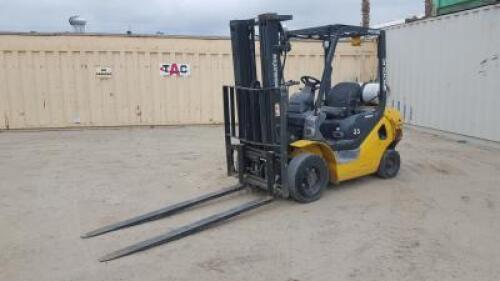 2011 KOMATSU FG25T-16 FORKLIFT, 5,000#, 80" mast, 3-stage, 188" lift, side shift, dual fuel, canopy, 729 hours indicated. s/n:A224503