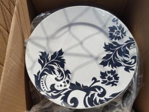 APPROX. (150) BLACK AND WHITE DAMASK PRINT DINNER PLATES **(On site and absentee bidding only. Your online absentee bid will not be accepted after 7:00 a.m. on April 27th)**