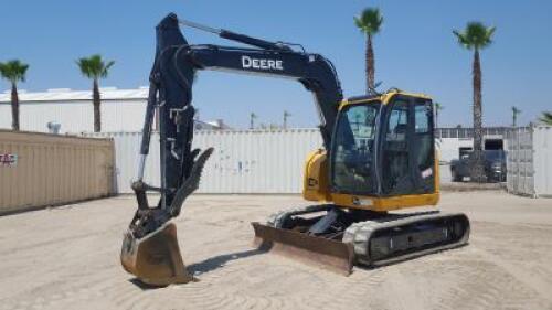 2013 JOHN DEERE 75D HYDRAULIC EXCAVATOR, gp bucket, qc, hydraulic thumb, hi-flow aux hydraulics, backfill blade, cab w/air. s/n:1FF075DXHCG014773