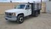 1993 GMC SIERRA 3500 FLATBED TRUCK, 7.4L gasoline, automatic, a/c, 10' flatbed, stake sides, tow package. s/n:1GDKC34NXPJ513084