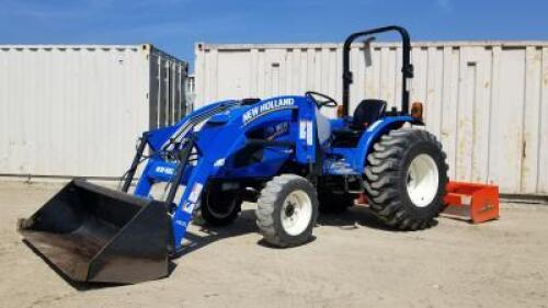 2016 NEW HOLLAND WORKMASTER 33 UTILITY TRACTOR, Shibaura 3 cyl 33hp diesel, gp bucket, 140TL front loader attachment, 4x4, scraper box, pto, 3-point hitch, 751 hours indicated. s/n:2270002359