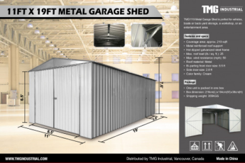 UNUSED 11'X19' SINGLE GARAGE METAL SHED, bi-parting front door, side door (file photo of shed) **(LOCATED IN COLTON, CA)**