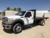 2011 FORD F550XLT SUPER DUTY FLATBED TRUCK, 6.8L gasoline, automatic, a/c, pw, pdl, pm, 12' Harbor flatbed, 13,660# rear, stake sides, tow package. s/n:1FDUF5GY4BEB81825
