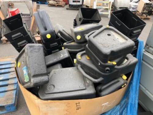 PALLET OF APPROX. (20) UNUSED OIL DRAIN PANS, (20) UNUSED PLASTIC BATTERY BOXES **(LOCATED IN COLTON, CA)**