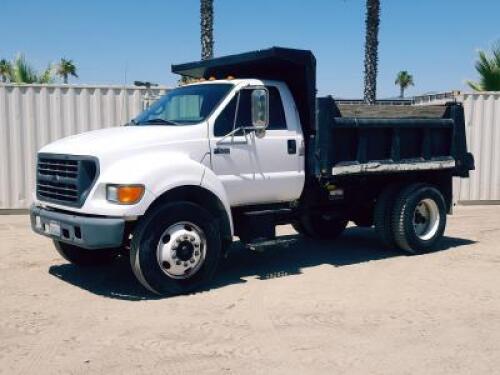 2003 FORD F650 BOBTAIL DUMP TRUCK, Navistar 210hp diesel, automatic, a/c, pto, 8,500# front, 5-6 yard box, 17,500# rear, 50,639 miles indicated. s/n:3FDNF65583MB01392