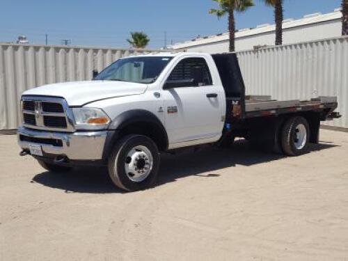 2012 DODGE RAM 5500 FLATBED TRUCK, Cummins 6.7L diesel, automatic, 4x4, a/c, pw, pdl, pm, 12' flatbed, tool box, tow package, 18,847 miles indicated. s/n:3C7WDNBLXCG109667 **(OUT OF STATE BUYER ONLY)**