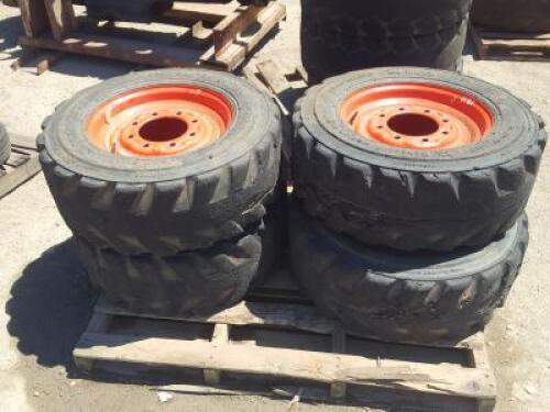 (4) RIMS W/FOAM FILLED TIRES, fits Skidsteer. **(LOCATED IN COLTON, CA)**