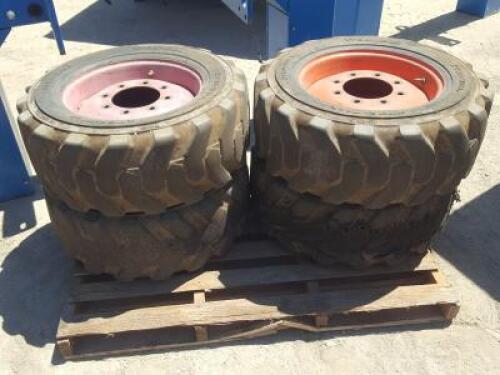 (4) RIMS W/FOAM FILLED TIRES, fits Skidsteer. **(LOCATED IN COLTON, CA)**