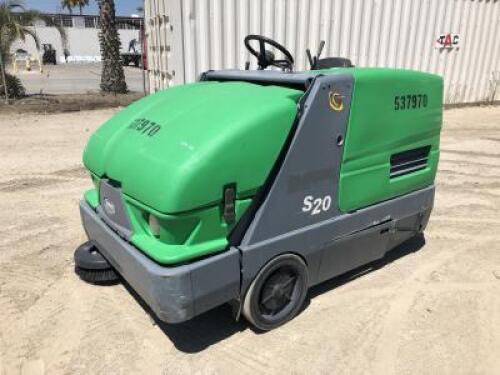 2013 TENNANT S20 RIDE-ON SWEEPER, lpg, dual cylindrical brushes, 747 hours indicated. s/n:S20-3349 **(THIS ITEM HAS BEEN MOVED TO MONDAY'S ONLINE AUCTION--SEE LOT 1999)**