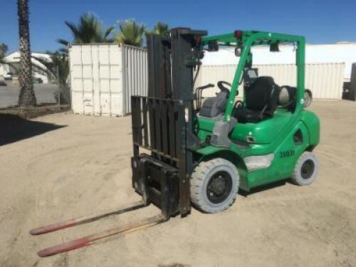 2011 KOMATSU FG25T-16 FORKLIFT, 5,000#, 78" mast, 3-stage, 170" lift, sideshift, tilt, dual fuel, canopy, on-board scale w/printer, solid tires. s/n:A224479