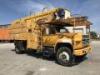1990 FORD F800 BUCKET TRUCK, Ford 7.8L diesel, automatic, pto, a/c, air brakes, front outriggers, Holan 819 50' boom, 2-stage, s/n:90819019G., 11' chipper body, tool boxes, tow package. s/n:1FDXK84A7LVA35289 - 2