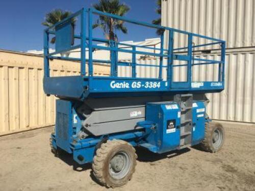 2008 GENIE GS3384 ROUGH TERRAIN SCISSORLIFT, dual fuel, 33' lift, 4X4, extendable platform. s/n:GS8408-41747