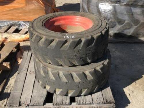 (4) RIMS W/FOAM FILLED TIRES, fits skidsteer. **(LOCATED IN COLTON, CA)**