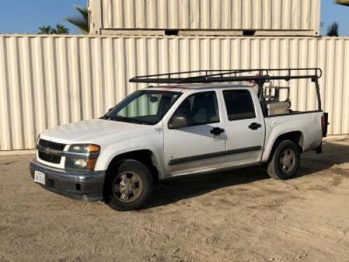 2008 CHEVROLET COLORADO CREW CAB PICKUP TRUCK, 3.7L gasoline, automatic, a/c, pw, pdl, pm, ladder rack, Tommy gate lift gate, 88,035 miles indicated. s/n:1GCCS13E788179719