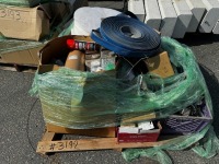 PALLET OF ASST. TRACTOR PARTS, SPRAY PAINT, HYDRAULIC GREASE --(LOCATED IN COLTON, CA)--