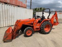 KUBOTA L3400D UTILITY TRACTOR, diesel, gp bucket, front loader attachment, 4x4, pto, 3-point hitch, backhoe attachment. s/n:56267