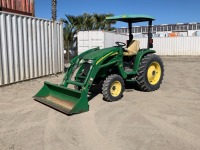 2011 JOHN DEERE 4520 UTILITY TRACTOR, John Deere 4cyl 53hp diesel, gp bucket, John Deere 400x front loader attachment, 4x4, pto, 3-point hitch, 672 hours indicated. s/n:1LV4520PCBP810374