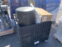 CRATE W/MISC. CLEANING SUPPLIES, HVAC AIR FILTERS --(LOCATED IN COLTON, CA)--