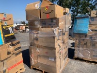 PALLET OF APPROX. (42) AMAZON OVERSTOCK MERCHANDISE BOXES, FURNITURE STRAPS, BAMBOO KITCHEN UTENSILS --(LOCATED IN COLTON, CA)--