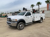 2018 DODGE RAM 5500 SERVICE TRUCK, Cummins 6.7L diesel, automatic, 11' service body, INT3820 Crane, outriggers, Ingersoll Rand air compressor, tow package, 13,500# rear, 63,283 miles indicated. s/n:3C7WRMBLXJG387283