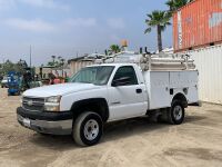 2005 CHEVROLET SILVERADO 2500 HD UTILITY TRUCK, 6.0L gasoline, automatic, 8' utility body, Onan 5.5kw generator, ladder rack, tow package. s/n:1GBHC24U65E153841